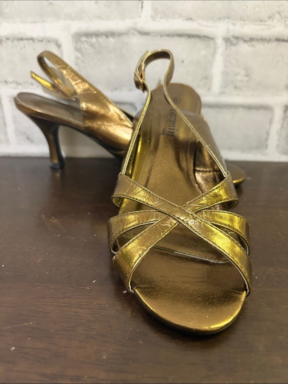 Metallic Gold Cross-Strap Slingback Heels for Women